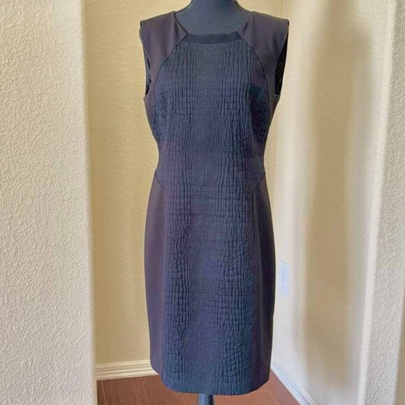 ELIE TAHARI Black Sheath Dress Textured Snake Print Mesh Sleeveless Career 10 - Picture 1 of 14